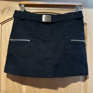 Vintage Bebe Black Twill Cargo Mini Skirt with Silver Zipper Detail